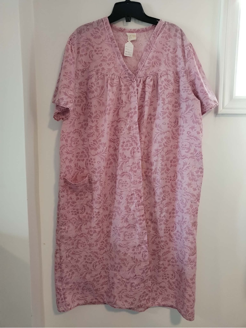 Women's Vintage Pink Floral Nightgown - Soft Short Sleeve Sleep Dress Size L